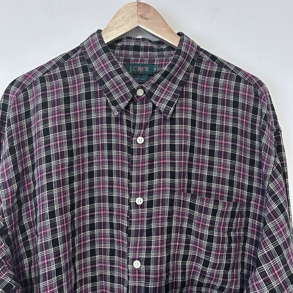 J.Crew Men's XL 100% Linen Shirt Mens Long Sleeve Holiday Plaid Button Up - Picture 4 of 9
